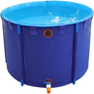 Pool Canvas Fish Pond, Round above Ground Water Storage Tank with Frame, Large Collapsible Outdoors Tarpaulin for Koi Pond Culture Agricultural Irrigation(4.9x3.3ft(1.5x1m))