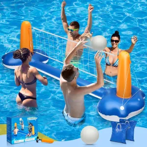 Pool Volleyball Set - 118" Pool Volleyball Net for Inground Includes Upgraded Water Volleyball, Ball Pump & 2 Weight Bags, Pool Games Toys for Adults and Family | 2025 Summer Pool Floaties Party Gift