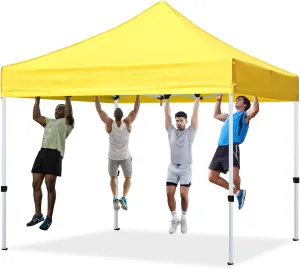 Pop Up Canopy Tent 10x10 for Outdoor Heavy Duty Commercial Instant Sun Shelter,with Wheeled Carry Bags,4Ropes and Stakes and 4 sandbags,Lemon Yellow