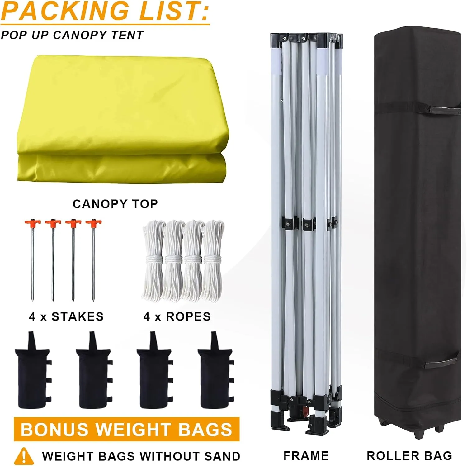 Pop Up Canopy Tent 10x10 for Outdoor Heavy Duty Commercial Instant Sun Shelter,with Wheeled Carry Bags,4Ropes and Stakes and 4 sandbags,Lemon Yellow