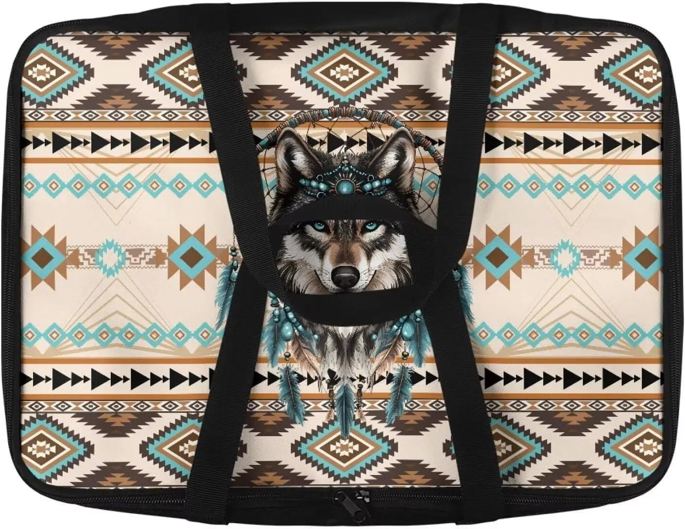 Portable Casserole Carrier Insulated Food Warmer Bag for Hot or Cold Dishes Lunch Tote Kitchen Accessories Ideal for Beach and Picnic Parties, Aztec Dreamcatcher Wolf Print