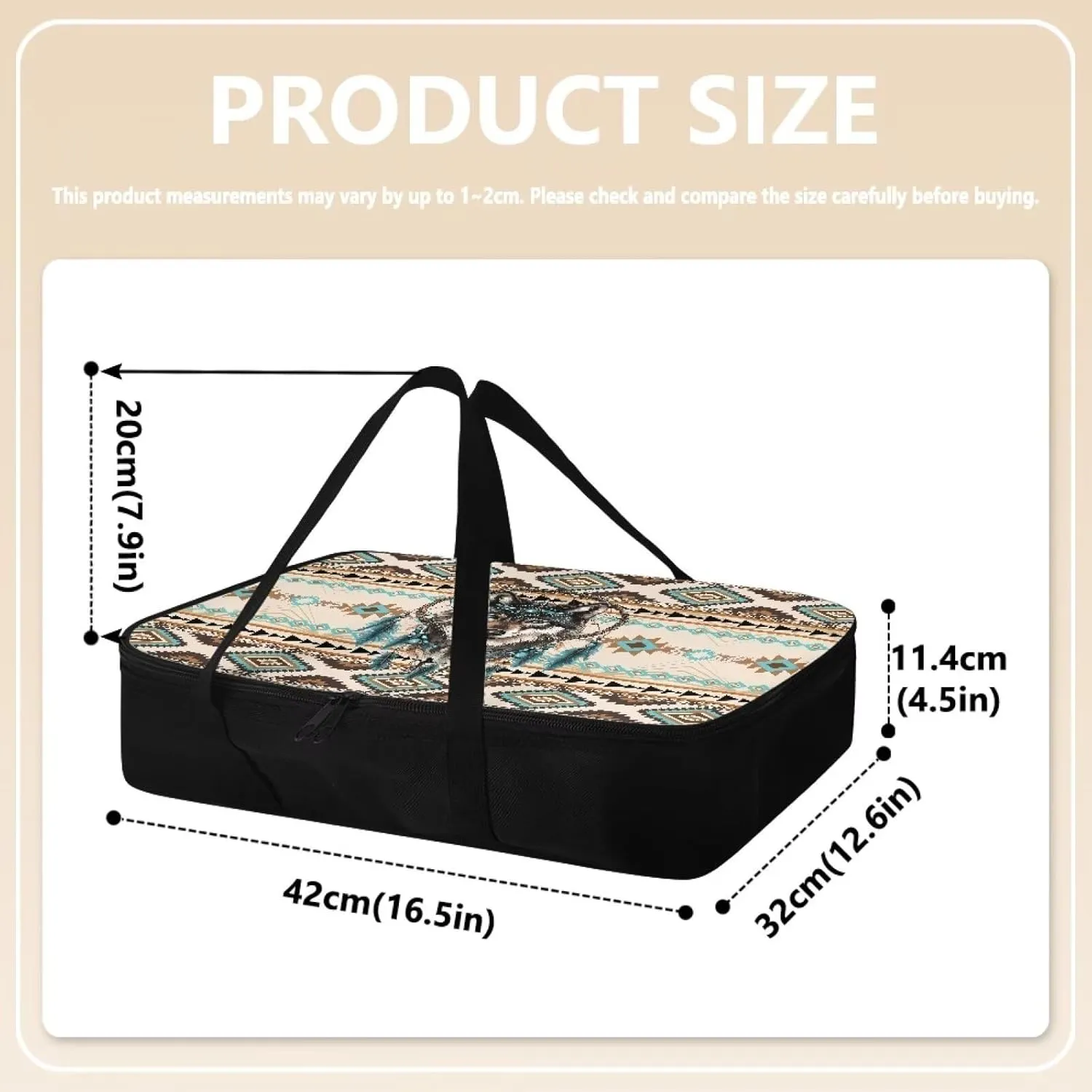 Portable Casserole Carrier Insulated Food Warmer Bag for Hot or Cold Dishes Lunch Tote Kitchen Accessories Ideal for Beach and Picnic Parties, Aztec Dreamcatcher Wolf Print