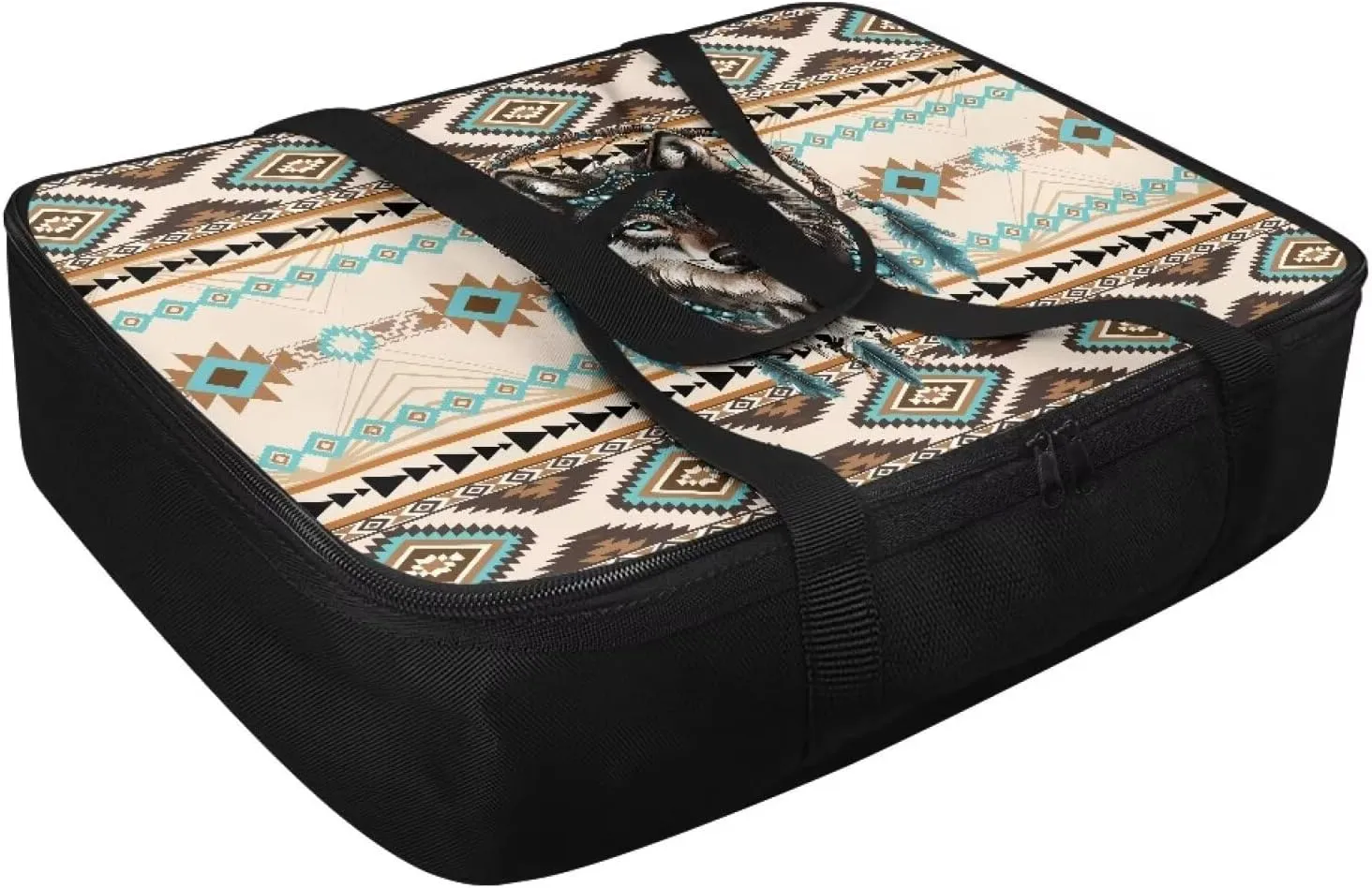 Portable Casserole Carrier Insulated Food Warmer Bag for Hot or Cold Dishes Lunch Tote Kitchen Accessories Ideal for Beach and Picnic Parties, Aztec Dreamcatcher Wolf Print