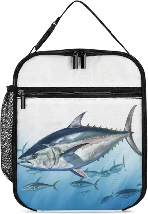 Portable Cooler Warmer Lunch Bag Insulated Lunch Bag with Side Mesh Bluefin Tuna Thunnus Thermal Reusable Lunch Box Large Capacity Leakproof Lunchbag for Work Picnic Travel