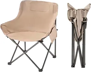 Portable Folding Camping Chair, Lightweight Outdoor Beach Chair with Steel Frame, Khaki
