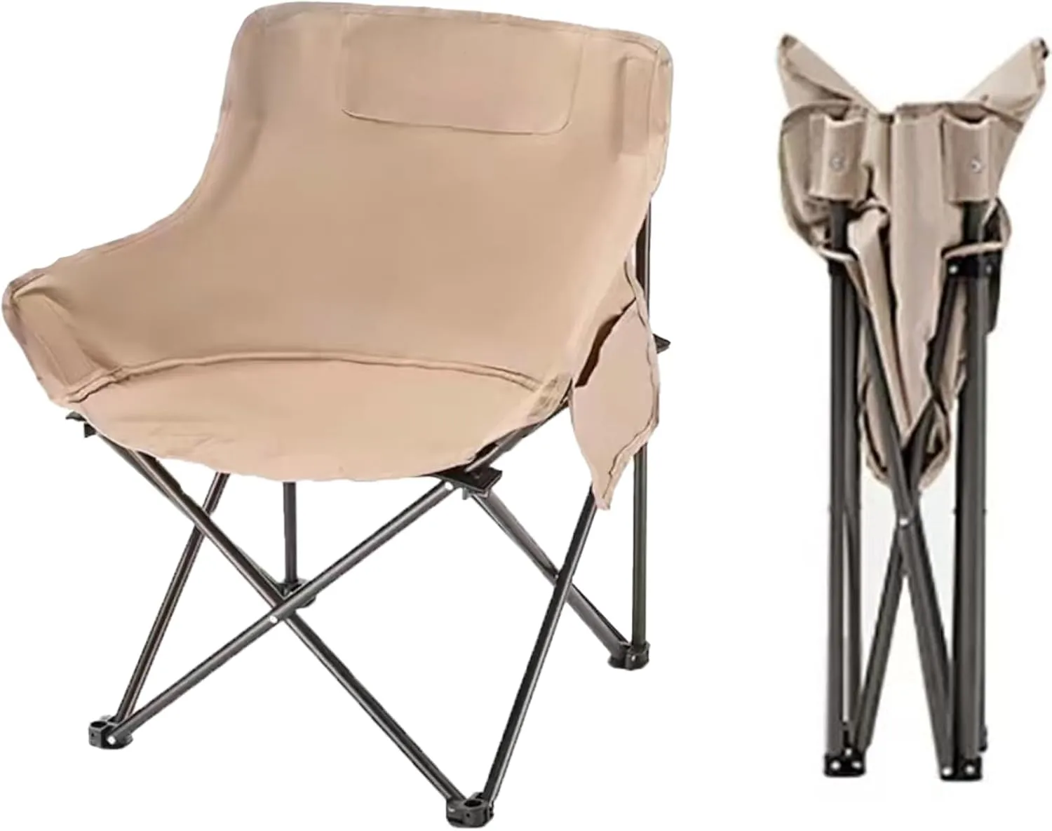 Portable Folding Camping Chair, Lightweight Outdoor Beach Chair with Steel Frame, Khaki