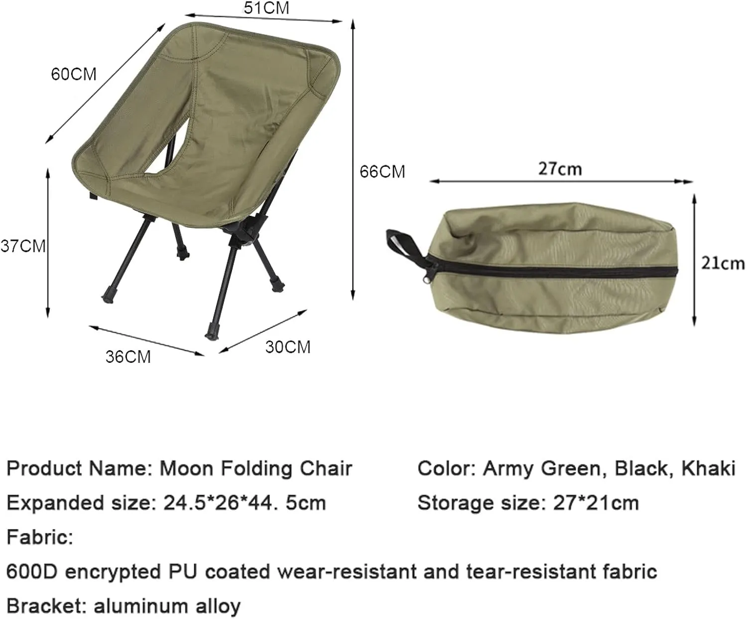 Portable Folding Chairs Outdoor Camping Heavy Duty Compact Backpacking Chair Comfort Lawn Beach with Carry Bag