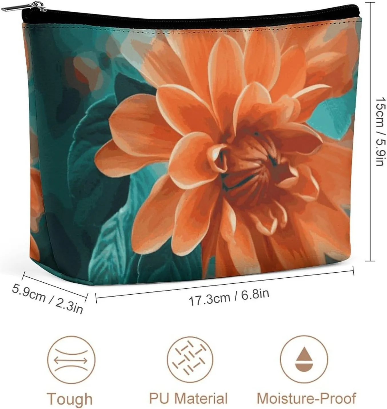 Portable Small Cosmetic Bag Cute Travel Makeup Bag Teal And Flower Waterproof Toiletry Bag for Women