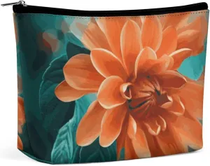 Portable Small Cosmetic Bag Cute Travel Makeup Bag Teal And Flower Waterproof Toiletry Bag for Women