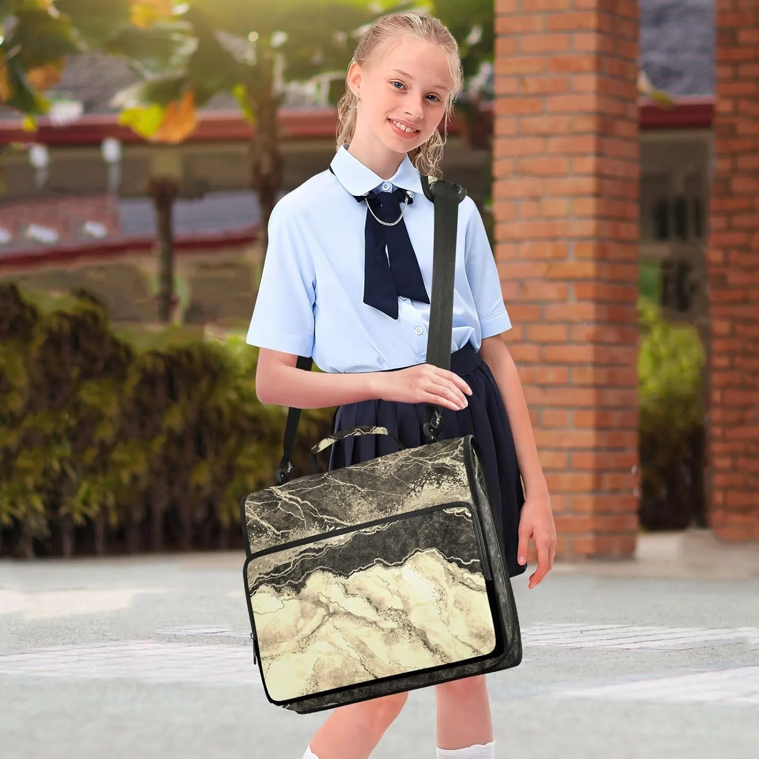 Portfolio & Case 3 Ring Binders, Organizer Trapper Keeper 500 Sheets for Office Zipper Shoulder Padfolios Bag Marble Gold Veins Stone Texture Golden Glitter Marbling