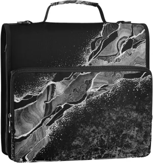 Portfolio & Case 3 Ring Binders, Organizer Trapper Keeper 500 Sheets for Office Zipper Shoulder Padfolios Bag Marble Green Malachite with Silver White Veins Gold Spots