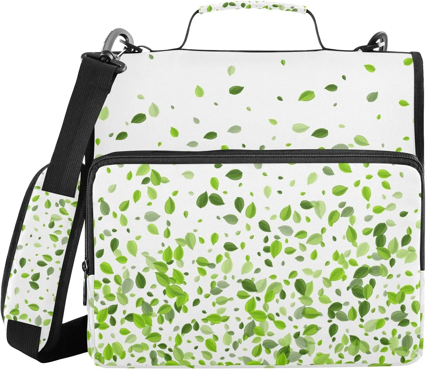 Portfolio & Case 3 Ring Binders, Organizer Trapper Keeper 500 Sheets for Office Zipper Shoulder Padfolios Bag Mint Leaf Tea Leaves Falling Green Leaves Swamp Leaves on White