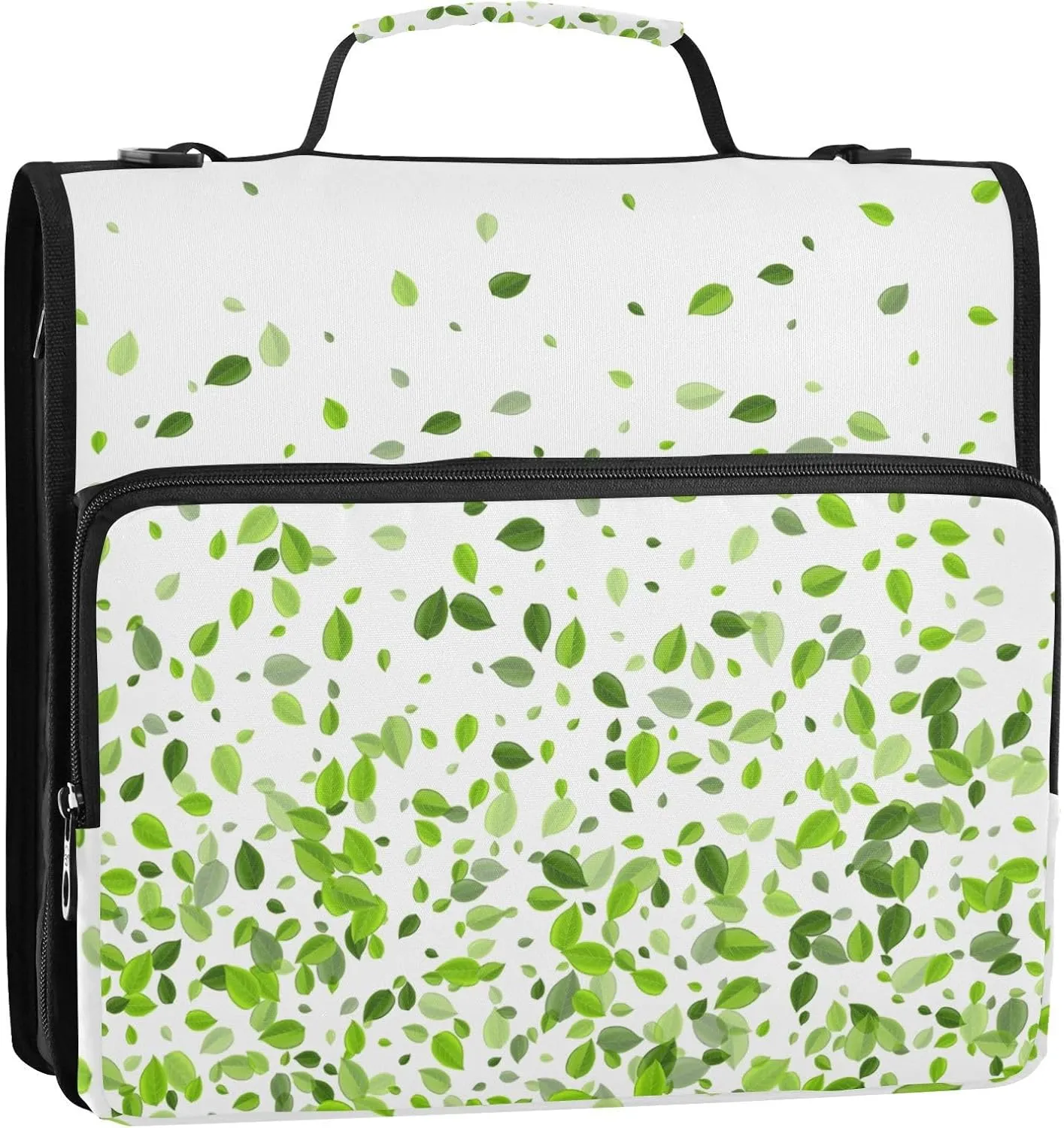 Portfolio & Case 3 Ring Binders, Organizer Trapper Keeper 500 Sheets for Office Zipper Shoulder Padfolios Bag Mint Leaf Tea Leaves Falling Green Leaves Swamp Leaves on White