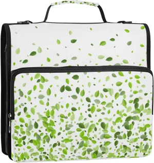Portfolio & Case 3 Ring Binders, Organizer Trapper Keeper 500 Sheets for Office Zipper Shoulder Padfolios Bag Mint Leaf Tea Leaves Falling Green Leaves Swamp Leaves on White