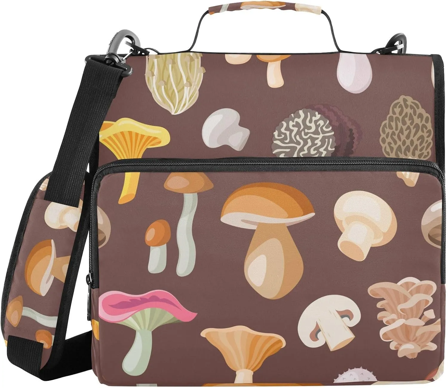 Portfolio & Case 3 Ring Binders, Organizer Trapper Keeper 500 Sheets for Office Zipper Shoulder Padfolios Bag Natural Fungus Organic Food on Brown