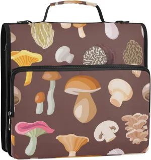 Portfolio & Case 3 Ring Binders, Organizer Trapper Keeper 500 Sheets for Office Zipper Shoulder Padfolios Bag Natural Fungus Organic Food on Brown