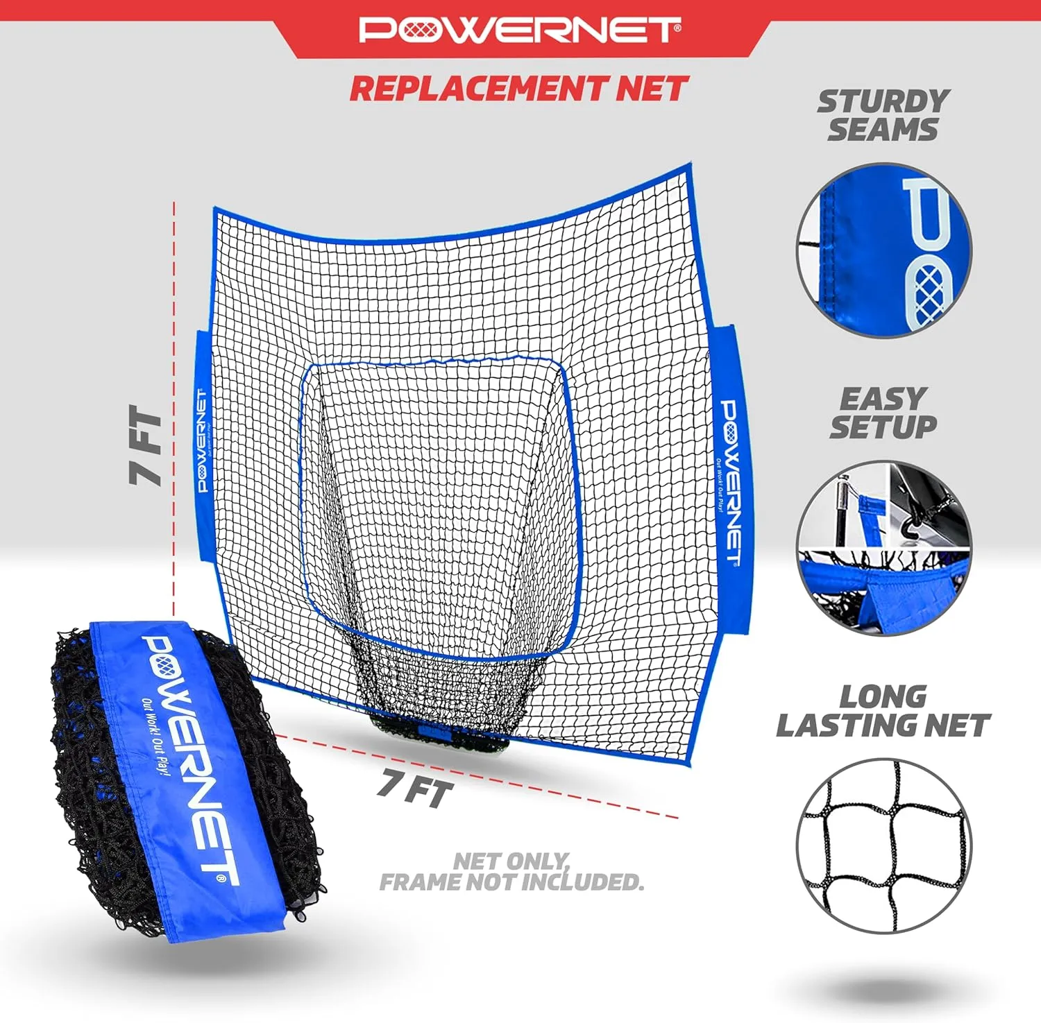PowerNet 7x7 FT Baseball & Softball Net Replacement Parts, Replace 7x7 FT Frame, Net Only or Carry Bag, Metal Frame and Fiberglass Poles, Durable Nets & Bags Available in Team Colors