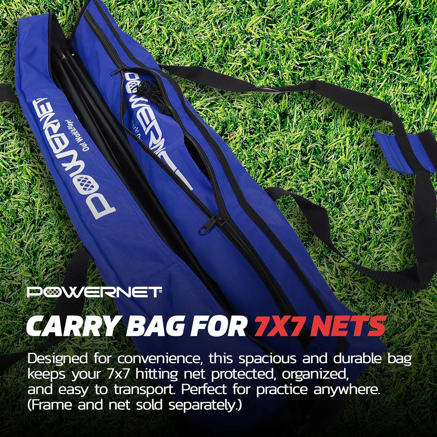 PowerNet 7x7 FT Baseball & Softball Net Replacement Parts, Replace 7x7 FT Frame, Net Only or Carry Bag, Metal Frame and Fiberglass Poles, Durable Nets & Bags Available in Team Colors
