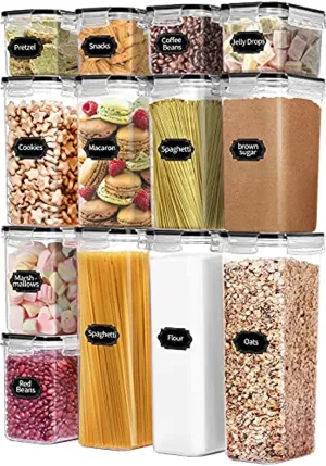 PRAKI  Airtight Food Storage Container Set - 13 PCS, Kitchen & Pantry Organization, BPA Free - PRAKI Plastic Dry Food Containers with Lids, Ideal for Cereal, Flour, Sugar - Labels & Maker, Black