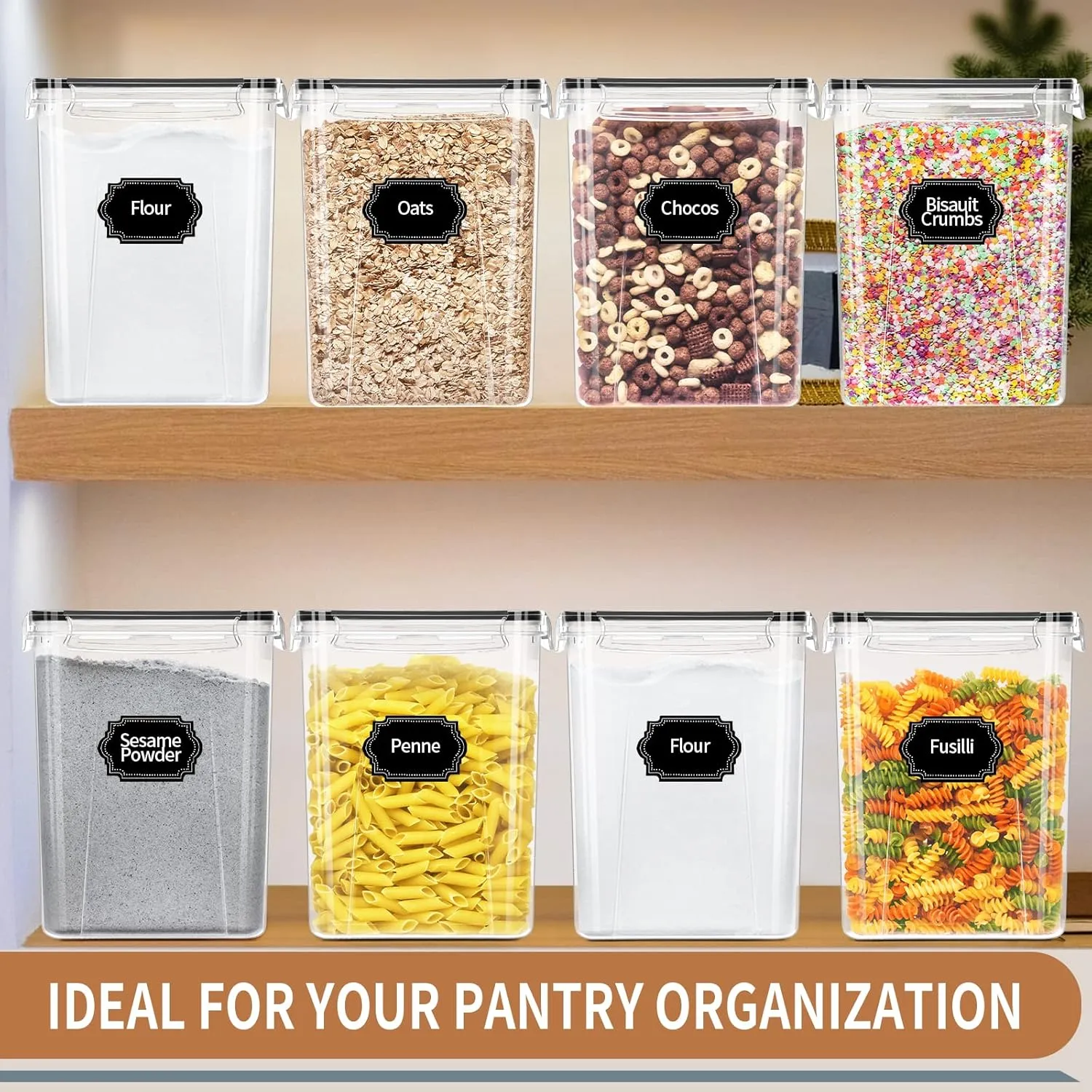 PRAKI Large Airtight Food Storage Containers 5.2L / 195oz, BPA Free, 4pcs Pantry Kitchen Organizers and Storage for Flour, Sugar, Baking Supplies, Plastic Flour Container with 20 Labels & Maker