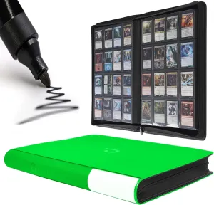 Premium Card Binder 16 Pocket - Fits 1408 Cards，4X4 Ringless Card Album with Sleeves for Trading Cards & Sports Cards（Model A，Brilliant Green）