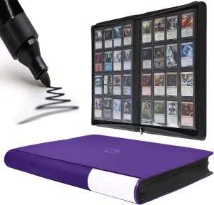 Premium Card Binder 16 Pocket - Fits 1408 Cards，4X4 Ringless Card Album with Sleeves for Trading Cards & Sports Cards（Model A，Classic Purple）