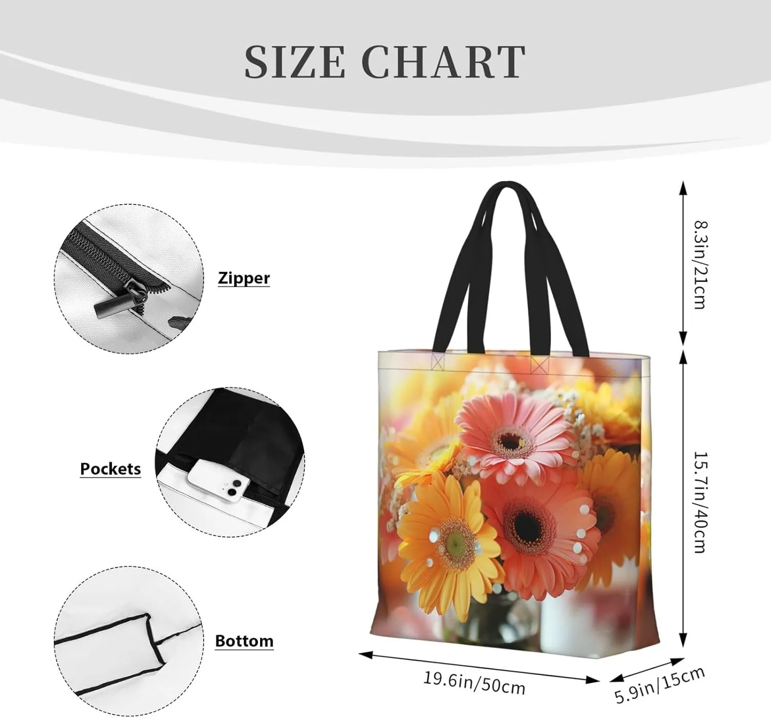 Pretty Flower Print Tote Bag Shoulde Bag Handbag Grocery Bags Reusable For Office Shopping Travel Casual Work Holiday