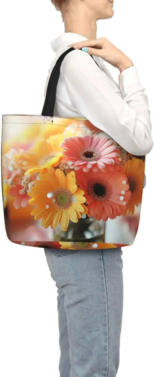 Pretty Flower Print Tote Bag Shoulde Bag Handbag Grocery Bags Reusable For Office Shopping Travel Casual Work Holiday