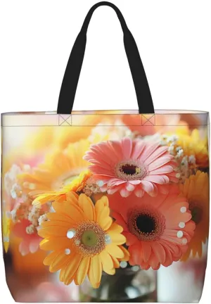 Pretty Flower Print Tote Bag Shoulde Bag Handbag Grocery Bags Reusable For Office Shopping Travel Casual Work Holiday