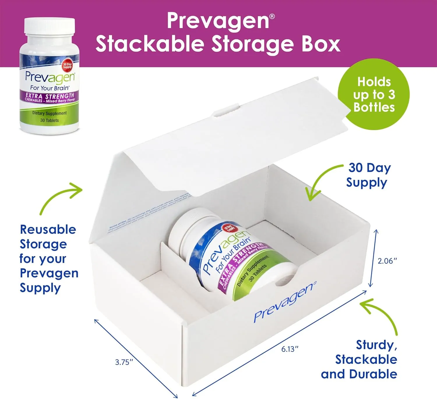 Prevagen Extra Strength 20mg, 30 Chewables|Mixed Berry-1 Pack|with Apoaequorin & Vitamin D with Attractive and Stackable Prevagen Storage Box