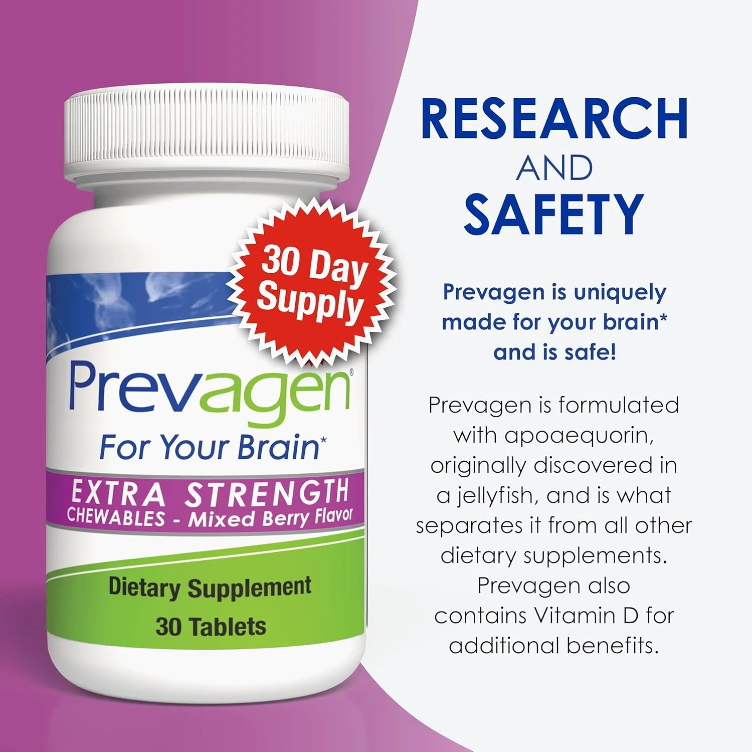 Prevagen Extra Strength 20mg, 30 Chewables|Mixed Berry-1 Pack|with Apoaequorin & Vitamin D with Attractive and Stackable Prevagen Storage Box