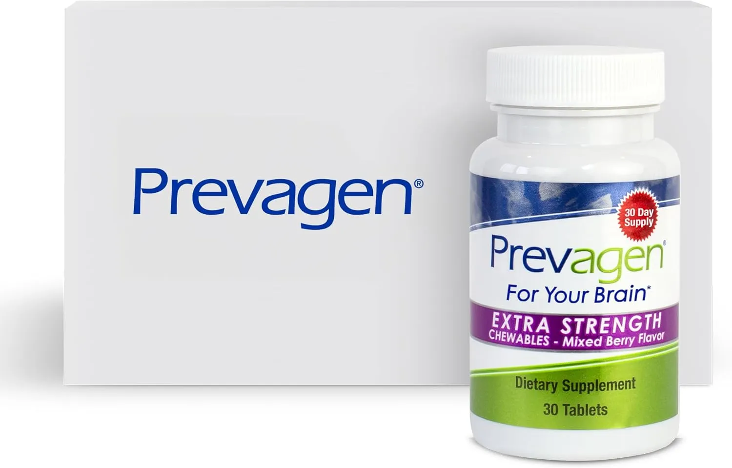 Prevagen Extra Strength 20mg, 30 Chewables|Mixed Berry-1 Pack|with Apoaequorin & Vitamin D with Attractive and Stackable Prevagen Storage Box