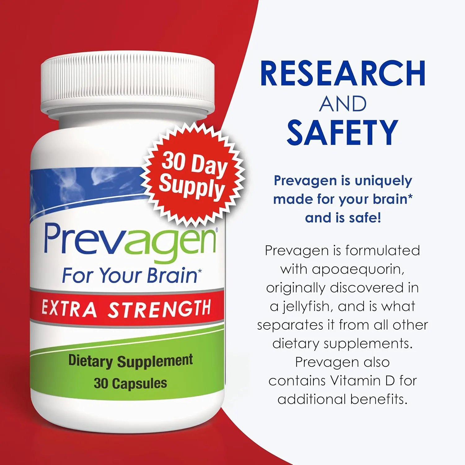 Prevagen Extra Strength - 90 Capsules (3-Pack of 30 Pills) | Prevagen Extra Strength is a Supplement formulated for Your Brain with 20mg of Apoaequorin Plus Vitamin D3