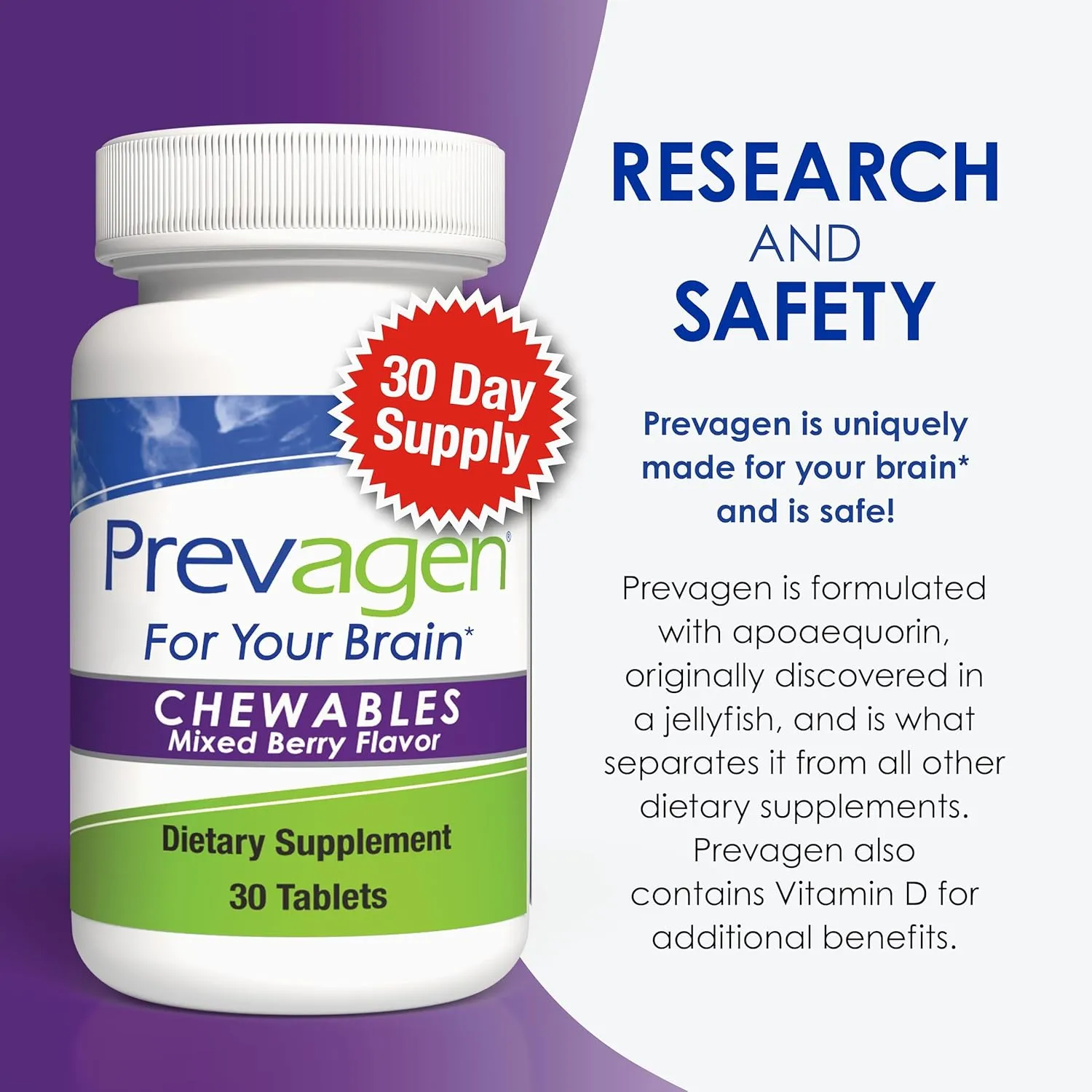 Prevagen Regular Strength Mixed Berry Chewables - 30 Count | Formulated for Your Brain | 10mg of Apoaequorin Plus Vitamin D3