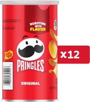 Pringles Potato Crisps Chips, Lunch Snacks, Office and Kids Snacks, Grab N' Go, Original (12 Cans) (Pack of 2)