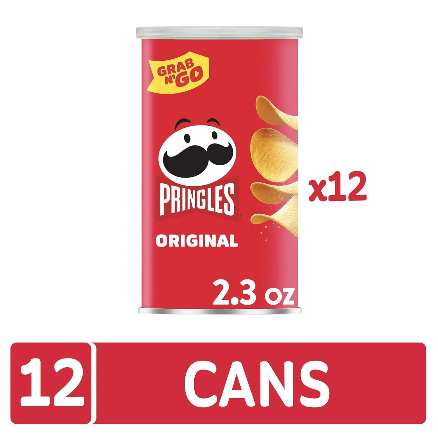 Pringles Potato Crisps Chips, Lunch Snacks, Office and Kids Snacks, Grab N' Go, Original (12 Cans)