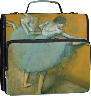 Print 1 1/2 Inch Binders 3 Ring Edgar Degas Ballet Dancer Painting Zip up Binder Organizer Multi Pockets Large Portfolio Folder Keeper Binder Bag with Strap for School