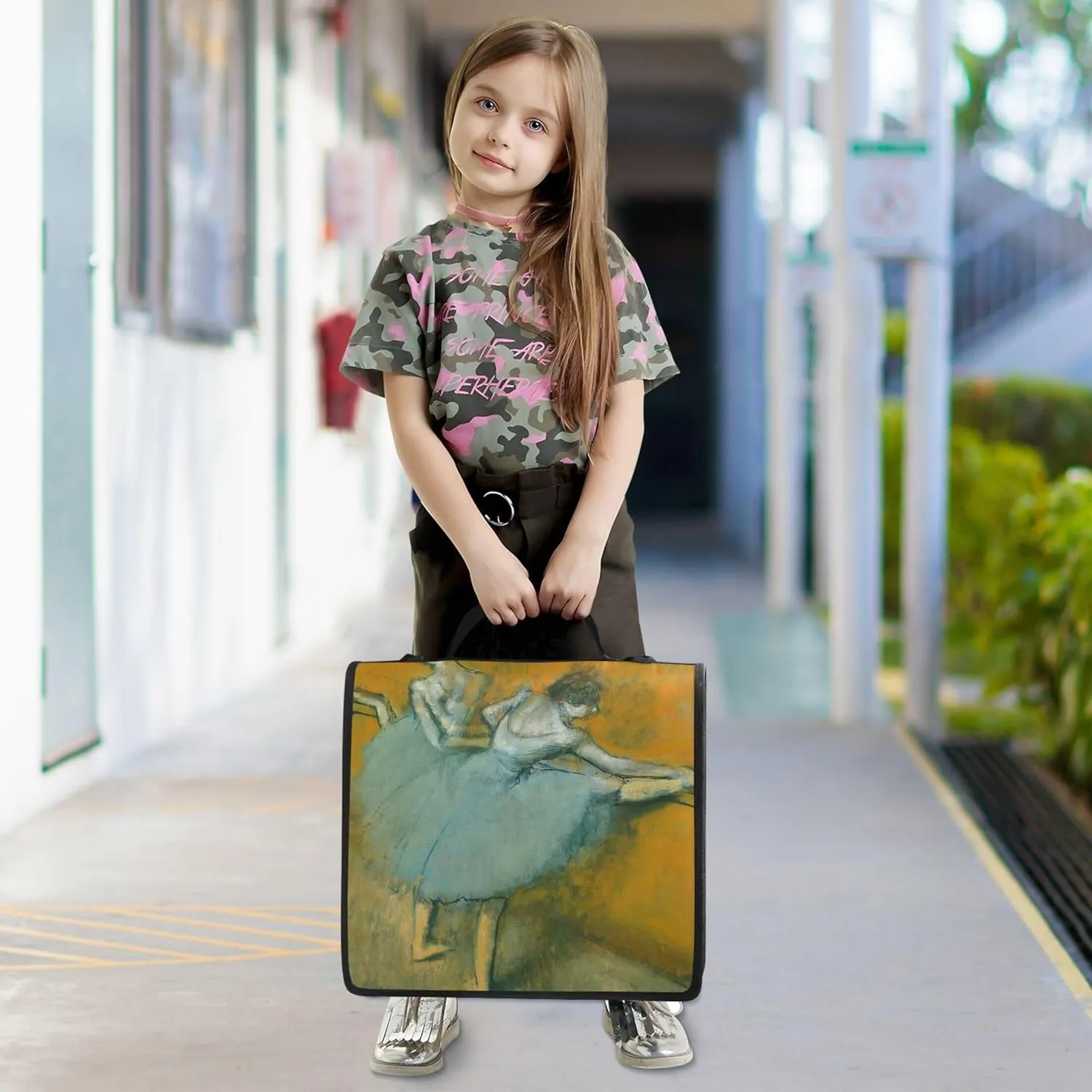 Print 1 1/2 Inch Binders 3 Ring Edgar Degas Ballet Dancer Painting Zip up Binder Organizer Multi Pockets Large Portfolio Folder Keeper Binder Bag with Strap for School