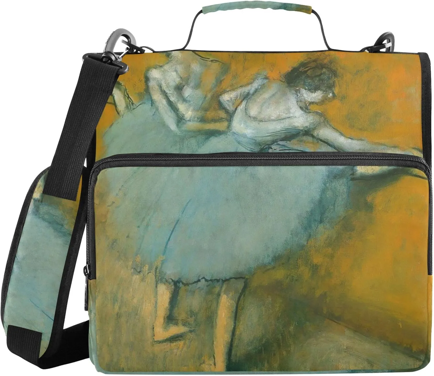 Print 1 1/2 Inch Binders 3 Ring Edgar Degas Ballet Dancer Painting Zip up Binder Organizer Multi Pockets Large Portfolio Folder Keeper Binder Bag with Strap for School