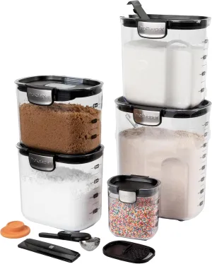 ProKeeper  Airtight Food Storage Container Set – Clear Plastic Flour and Sugar Canister Set with Magnetic Accessories for Kitchen Organization (Black, 9-Piece)
