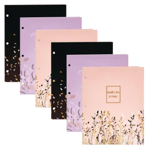 PUKKA PAD® Two-Pocket Portfolio Folder, 1" Capacity, 9.6 x 11.9, Assorted Floral, 6/Pack