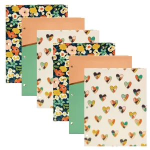 PUKKA PAD® Two-Pocket Portfolio Folder, 1" Capacity, 9.6 x 11.9, Floral/Geometric/Hearts, 6/Pack