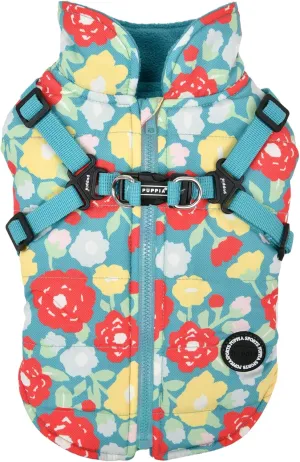 PUPPIA Puppia Alyssa Winter Dog Coat with Integrated Harness No Pull Cold Weather Waterproof Warm Fleece Back Zipper for Small & Medium Dog, Aqua, X-Large