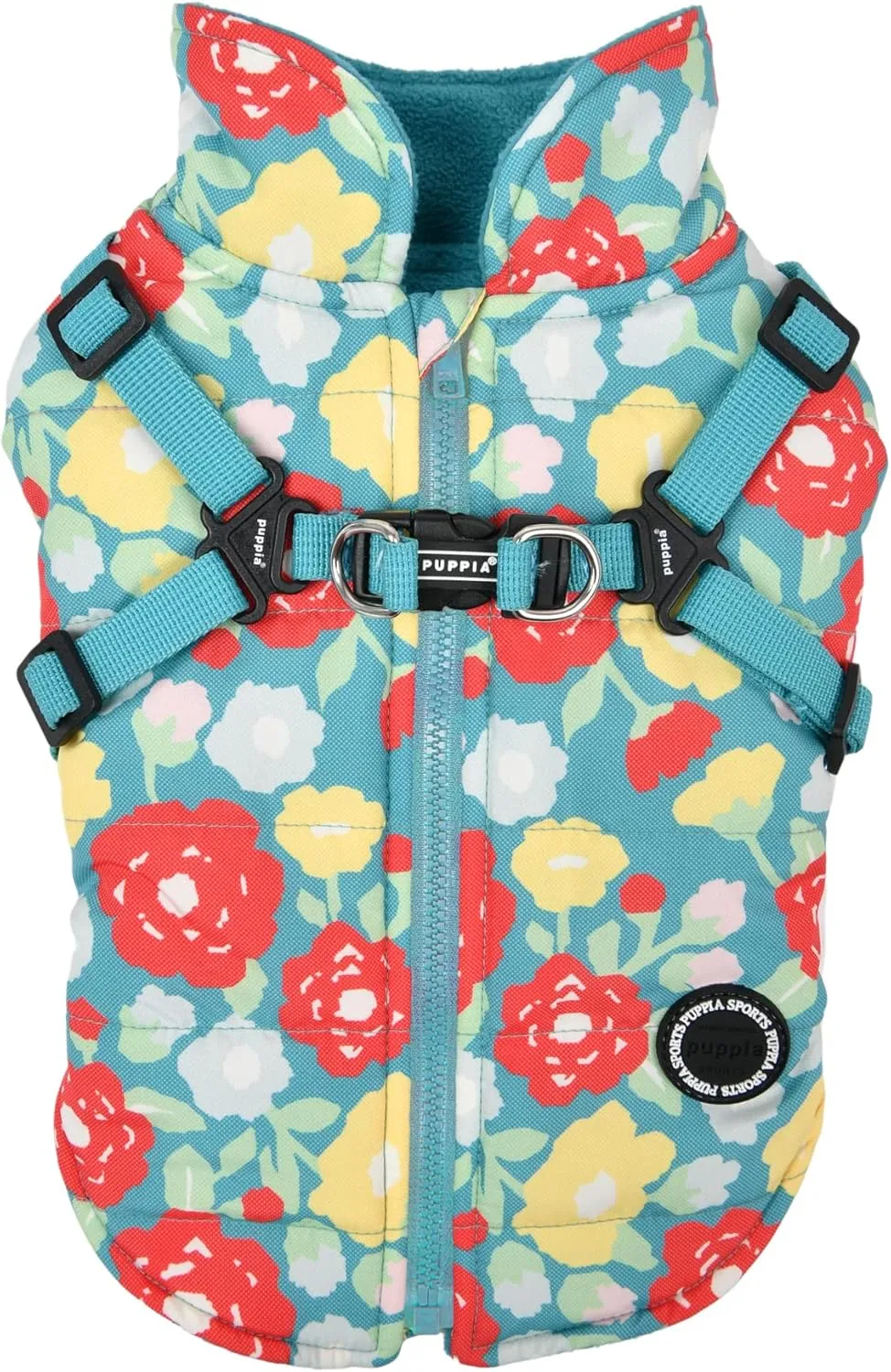 PUPPIA Puppia Alyssa Winter Dog Coat with Integrated Harness No Pull Cold Weather Waterproof Warm Fleece Back Zipper for Small & Medium Dog, Aqua, X-Large