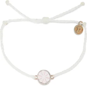 Pura Vida Silver or Rose Gold-Plated Cameo Flower Bracelet - Adjustable Band, Coated Brand Charm