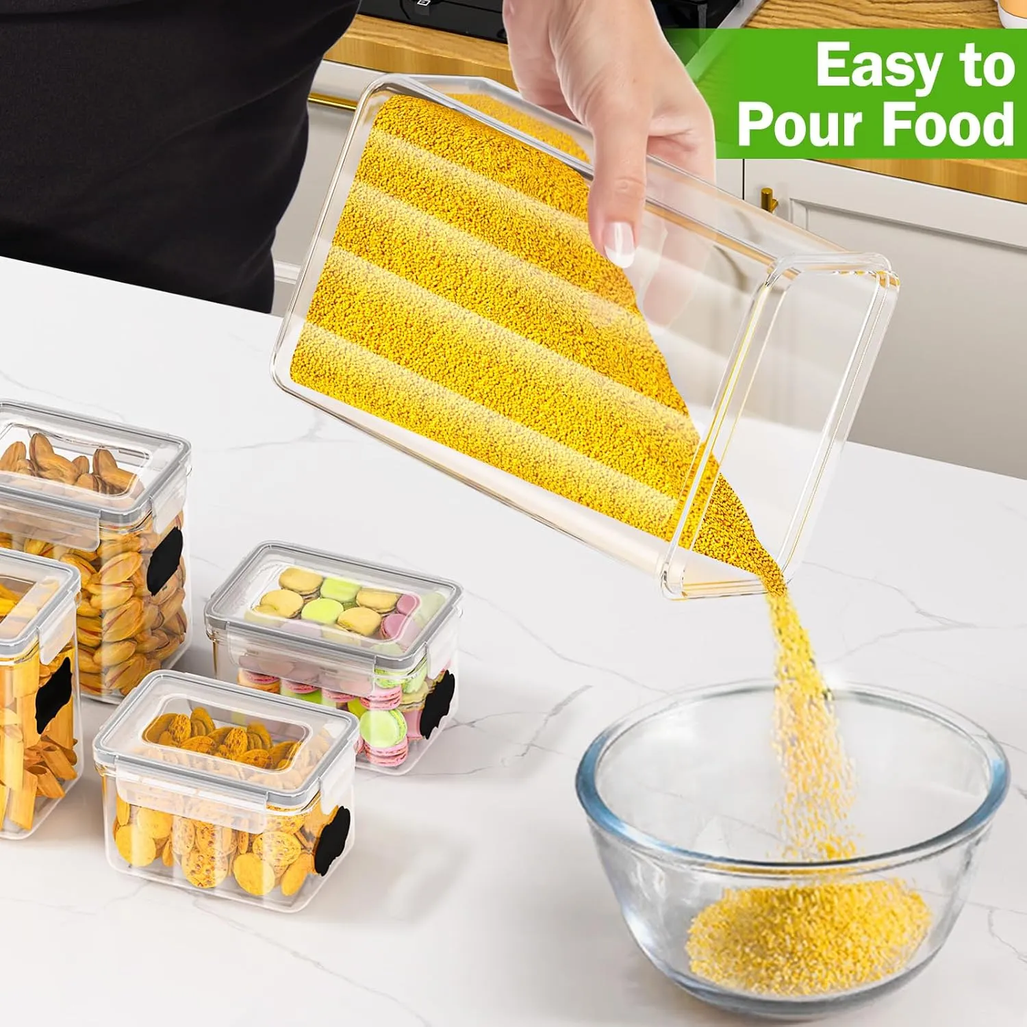 PurKeep 24 Pack Food Storage Containers - BPA Free, Airtight Kitchen Storage for Cereal, Flour, Sugar & Baking Supplies with 24 Labels & 1 Marker, 42L