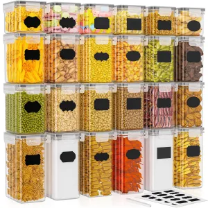 PurKeep 24 Pack Food Storage Containers - BPA Free, Airtight Kitchen Storage for Cereal, Flour, Sugar & Baking Supplies with 24 Labels & 1 Marker, 42L