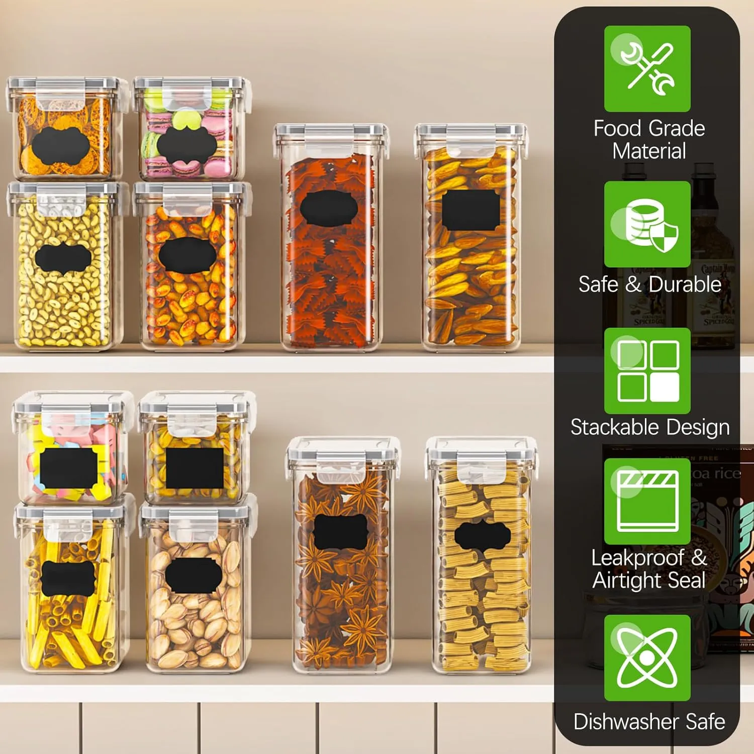 PurKeep 24 Pack Food Storage Containers - BPA Free, Airtight Kitchen Storage for Cereal, Flour, Sugar & Baking Supplies with 24 Labels & 1 Marker, 42L