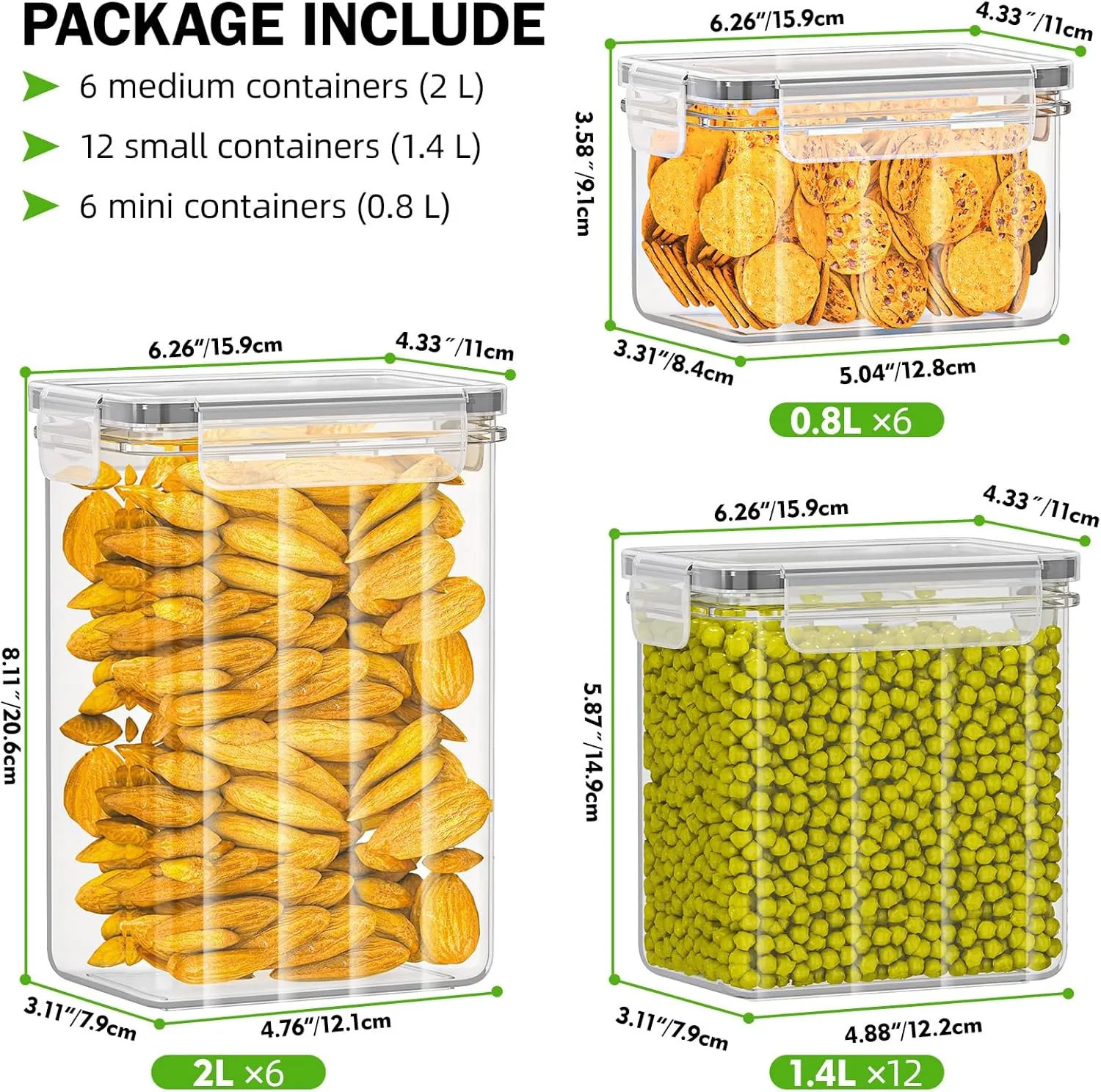 PurKeep 24 Pack Food Storage Containers - BPA Free, Airtight Kitchen Storage for Cereal, Flour, Sugar & Baking Supplies with 24 Labels & 1 Marker, 42L