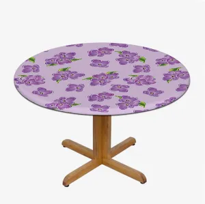 Purple and Green Tablecloth -Fitted with Elastic Botany Flower Garden Field Pattern Proof Table Cloth Wipe Clean Table Cover for Indoor and Outdoor Cartoon Fits up 45"-50" Diameter Tables